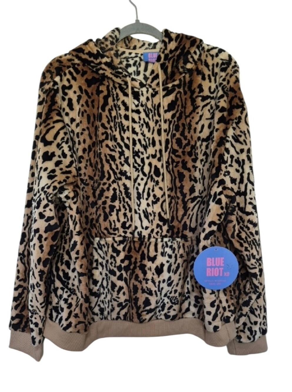 NWT Blue Riot Size 2XL Leopard Animal Print Hoodie Very Soft